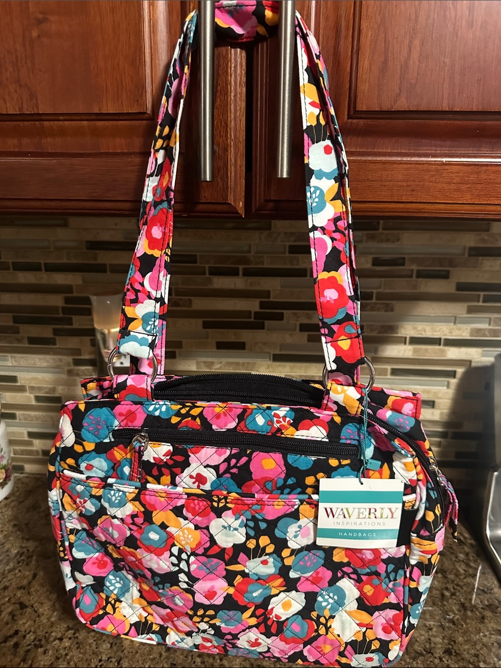 Waverly Floral Quilted Shoulder Bag - Pink, Teal, Yellow